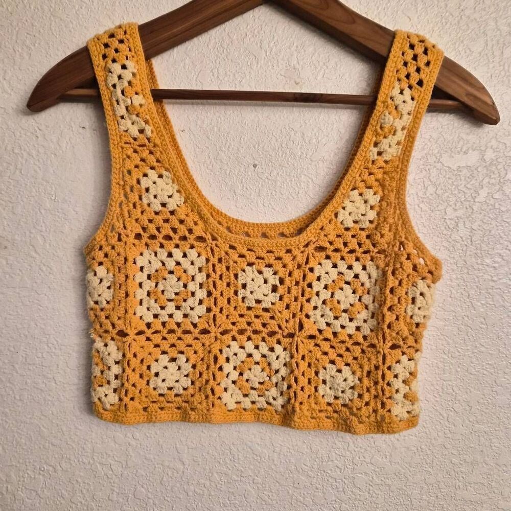Boho Crocheted Crop Top: Festival Feminine Flirty Sexy Retro 70s Granny Vintage